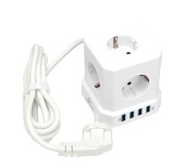 Сетевой фильтр Cablexpert Tower TWR-5-U4-W-2, 5р, 10А, 4хUSB, 3.1А, 2м, ур.защ. 4+, коробка белый