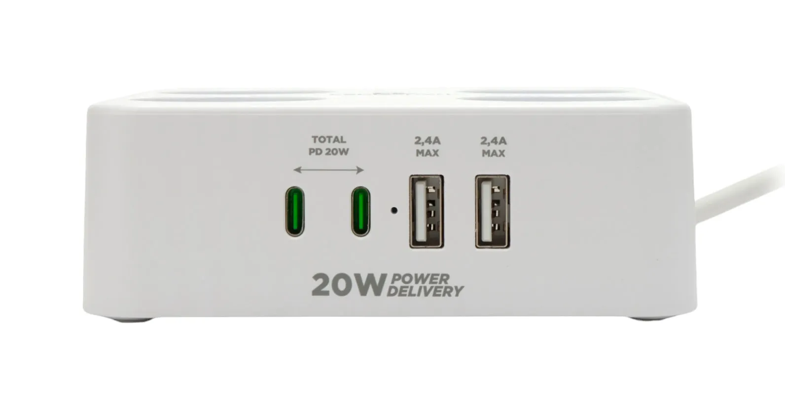 Сетевой фильтр + зарядка Cablexpert PLT-4-C2U2-W-2, 2м, 4розетки, 10A, 2xUSB/2xType-C, Белый