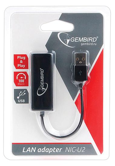 Адаптер USB на RJ-45 Gembird NIC-U2, черный