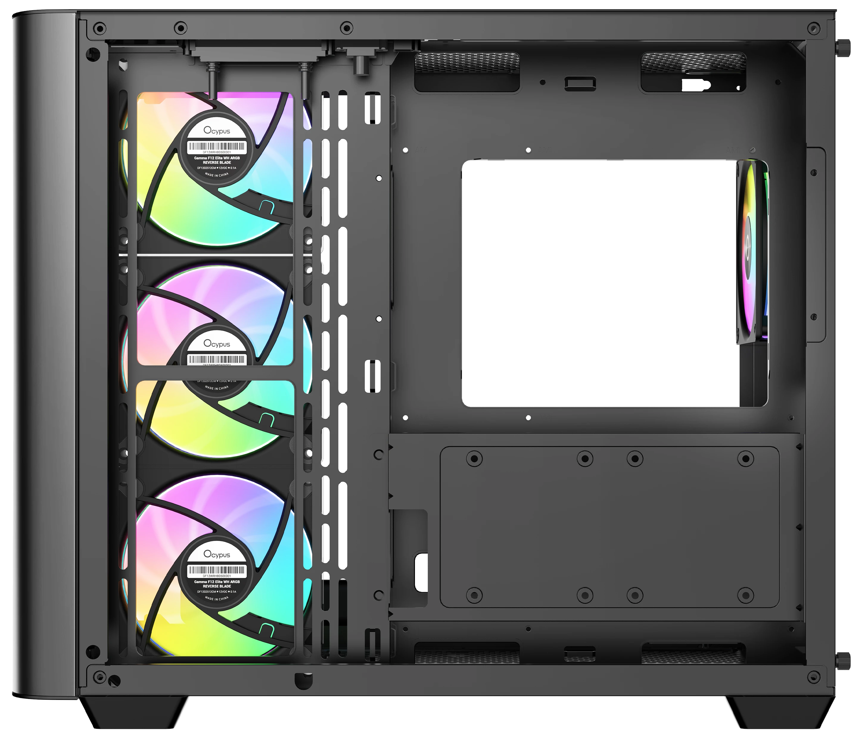 Корпус Ocypus Iota C70 Curve (Iota-C70-BKD400CD-GL) [Midi Tower, 4 x 120 мм ARGB, черный]