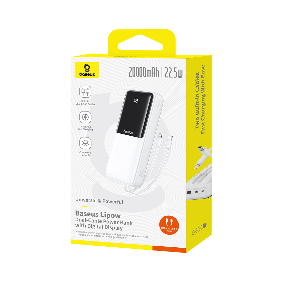Портативный внешний аккумулятор Baseus Lipow 20000mAh 22.5W Белый (P10079102213-00)