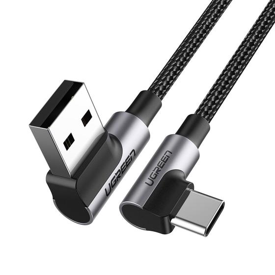 Кабель UGREEN US176, 20855 Angled USB 2.0 A to Type C Cable Nickel Plating Aluminum Shell 0.5m (Black)