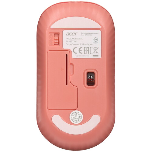 Мышь Acer OMR205 (ZL.MCEEE.02L) [беспроводная, светодиодная, 1200 DPI, розовый]