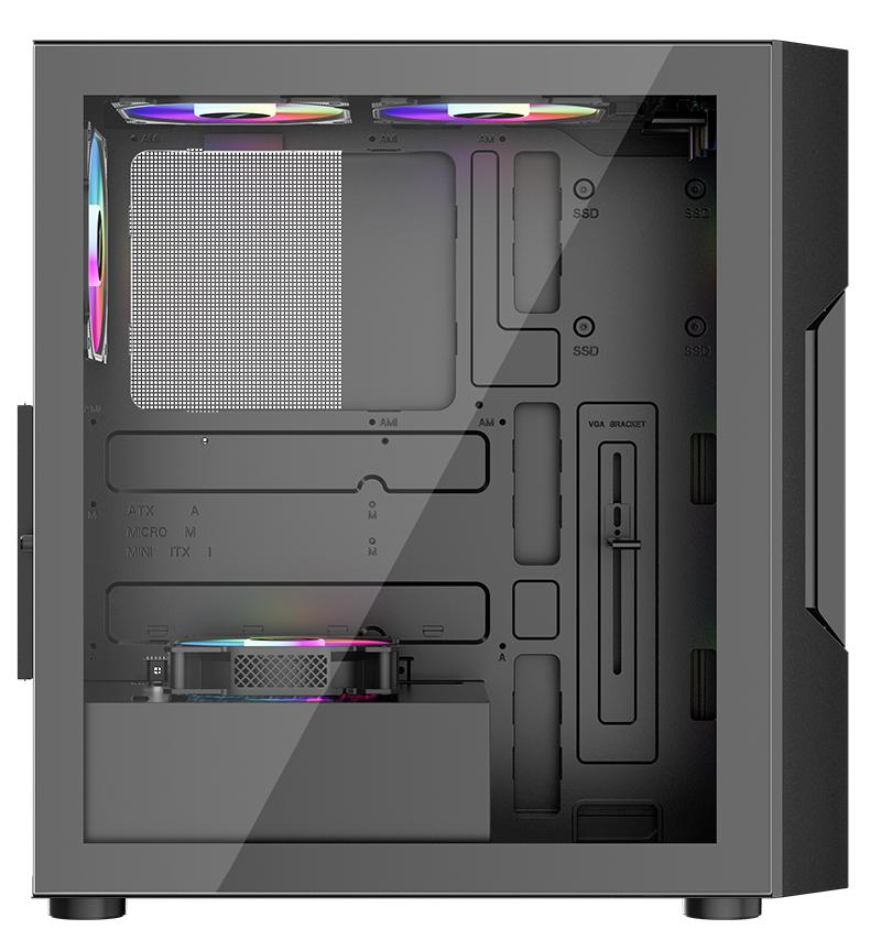 Корпус 1stPlayer T7-P (T7-P-BK-4F7) [Midi Tower, 4 x 12 см, черный]