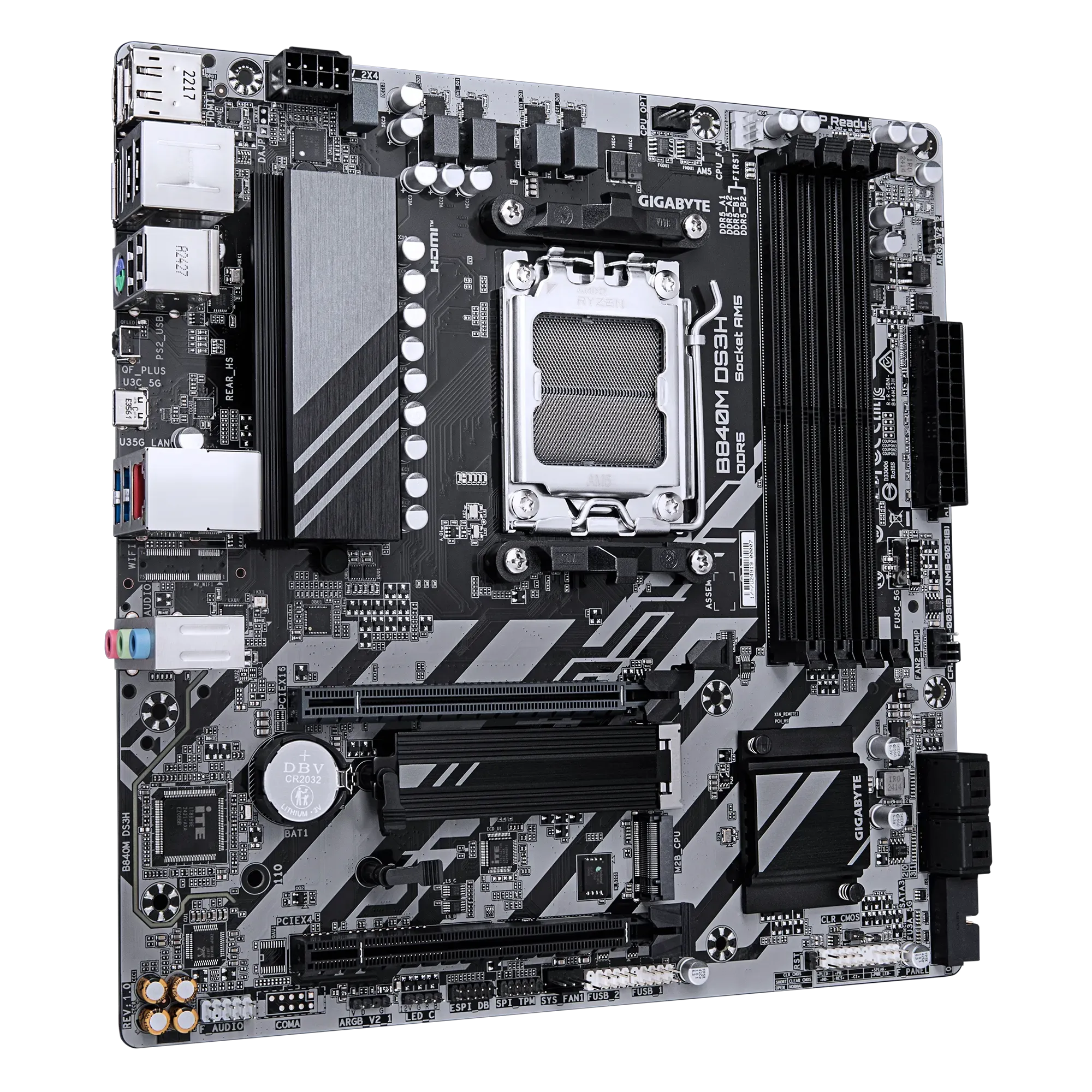Материнская плата Gigabyte B840M DS3H [AM5, AMD B840, 4xDDR 5, 2xM.2, 2xPCI-E x16, Micro-ATX]