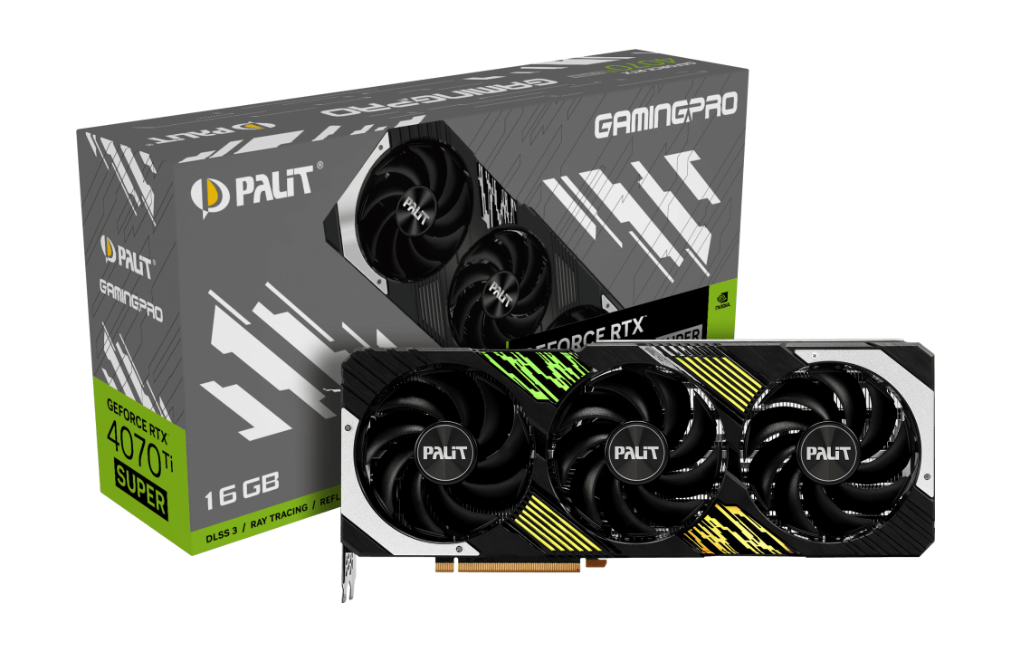 Видеокарта PALIT RTX4070Ti SUPER GAMINGPRO (NED47TS019T2-1043A) [16 ГБ, GDDR6X, 256 бит, 2340 МГц, HDMI, DisplayPort (3 шт)]