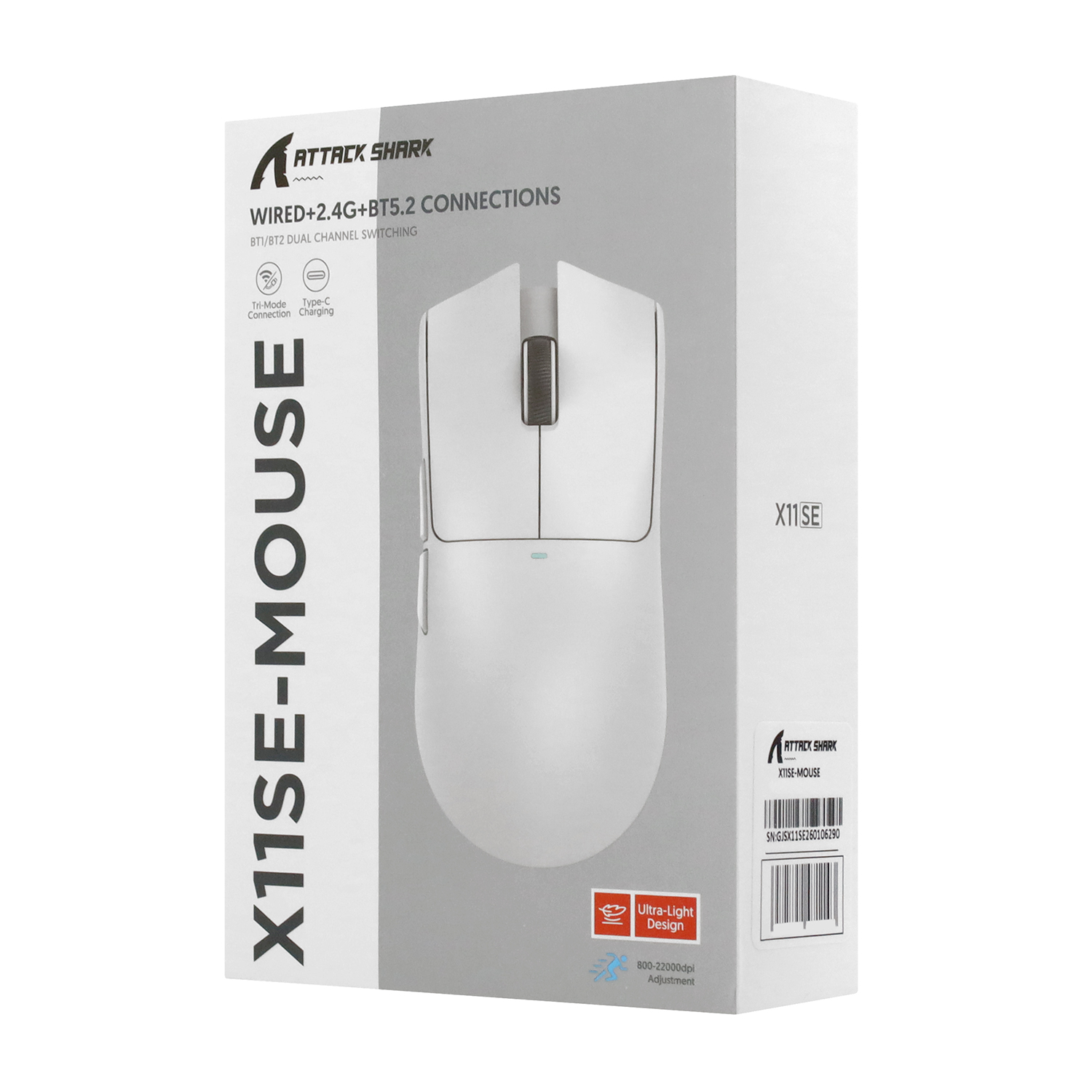 Мышь Attack Shark X11 SE [беспроводная, светодиодная, 22000 DPI, 1000 Гц, белая]