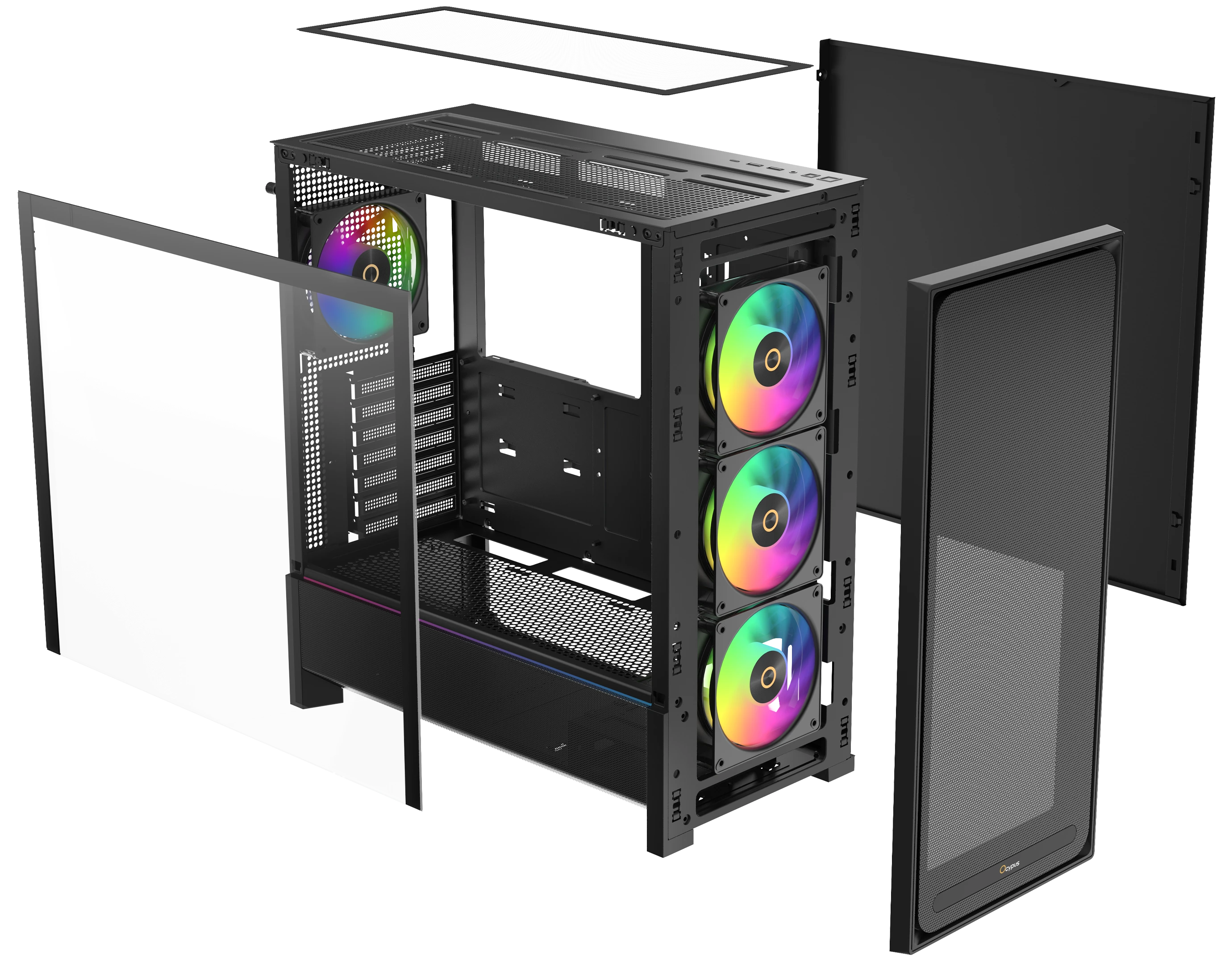 Корпус Ocypus Delta C70 (Delta-C70-BKG400XX-GL) [Midi Tower, 4 x 120 мм ARGB, черный]