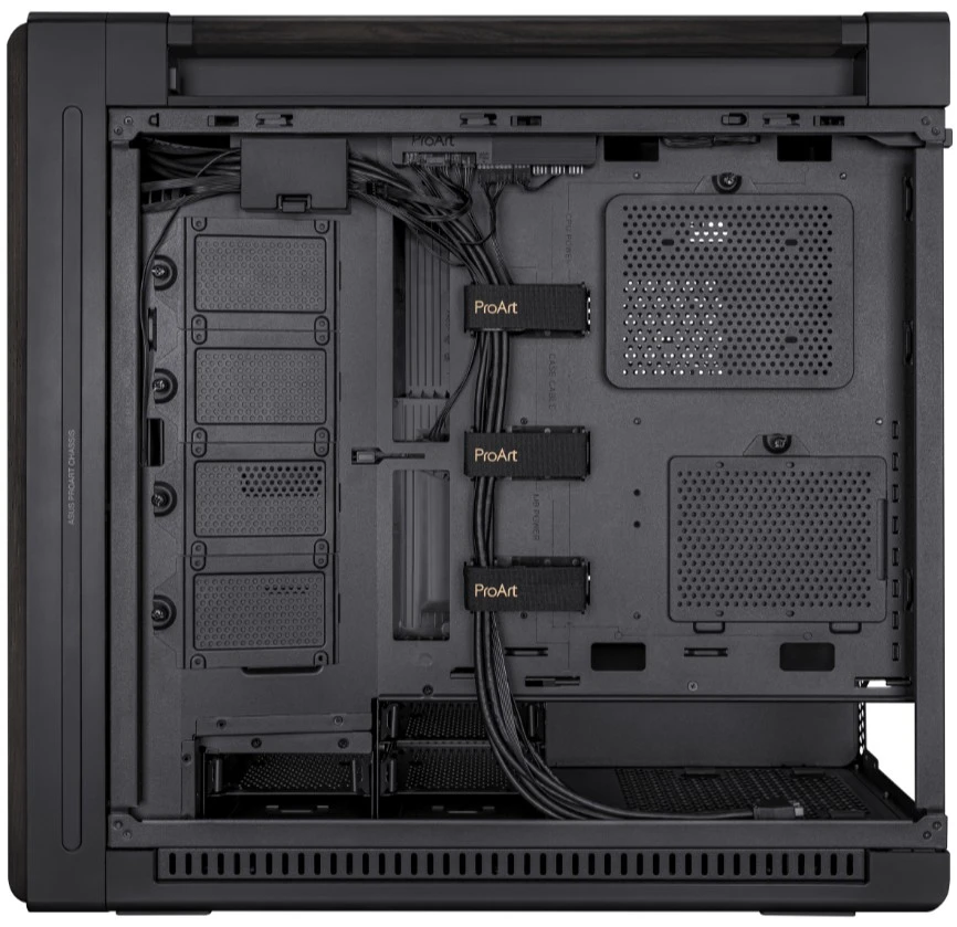 Корпус Asus PROART PA602 WOOD METAL (90DC00J0-B09010) [Midi Tower, 1 x 140 мм, 2 x 200 мм, черный]