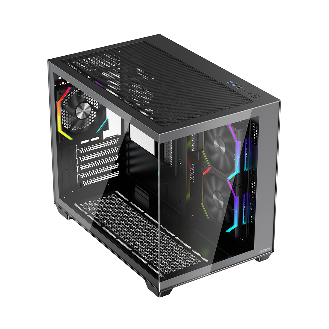 Корпус 1stPlayer BV6 (BV6-BK-2FH7R-1FH7) [Mini Tower, 3 x 120 мм, черный]