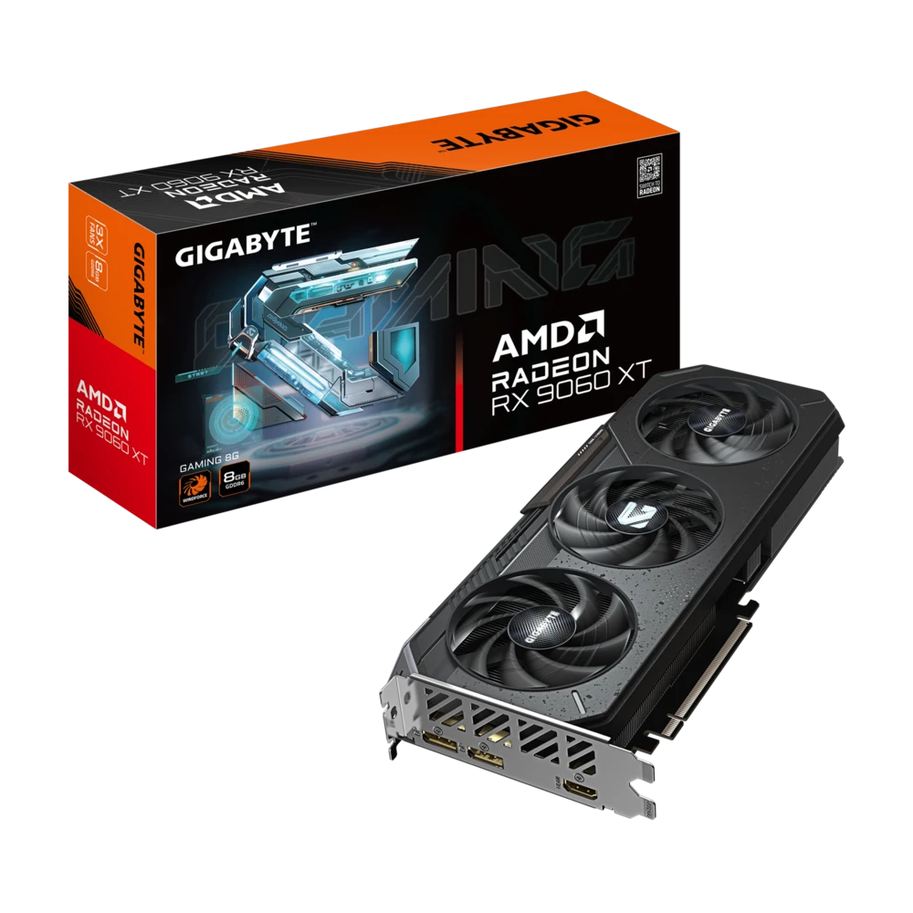 Видеокарта Gigabyte 9060 XT GAMING (GV-R9060XTGAMING-8GD) [8 ГБ, GDDR6, 128 бит, HDMI, DisplayPort (2 шт)]