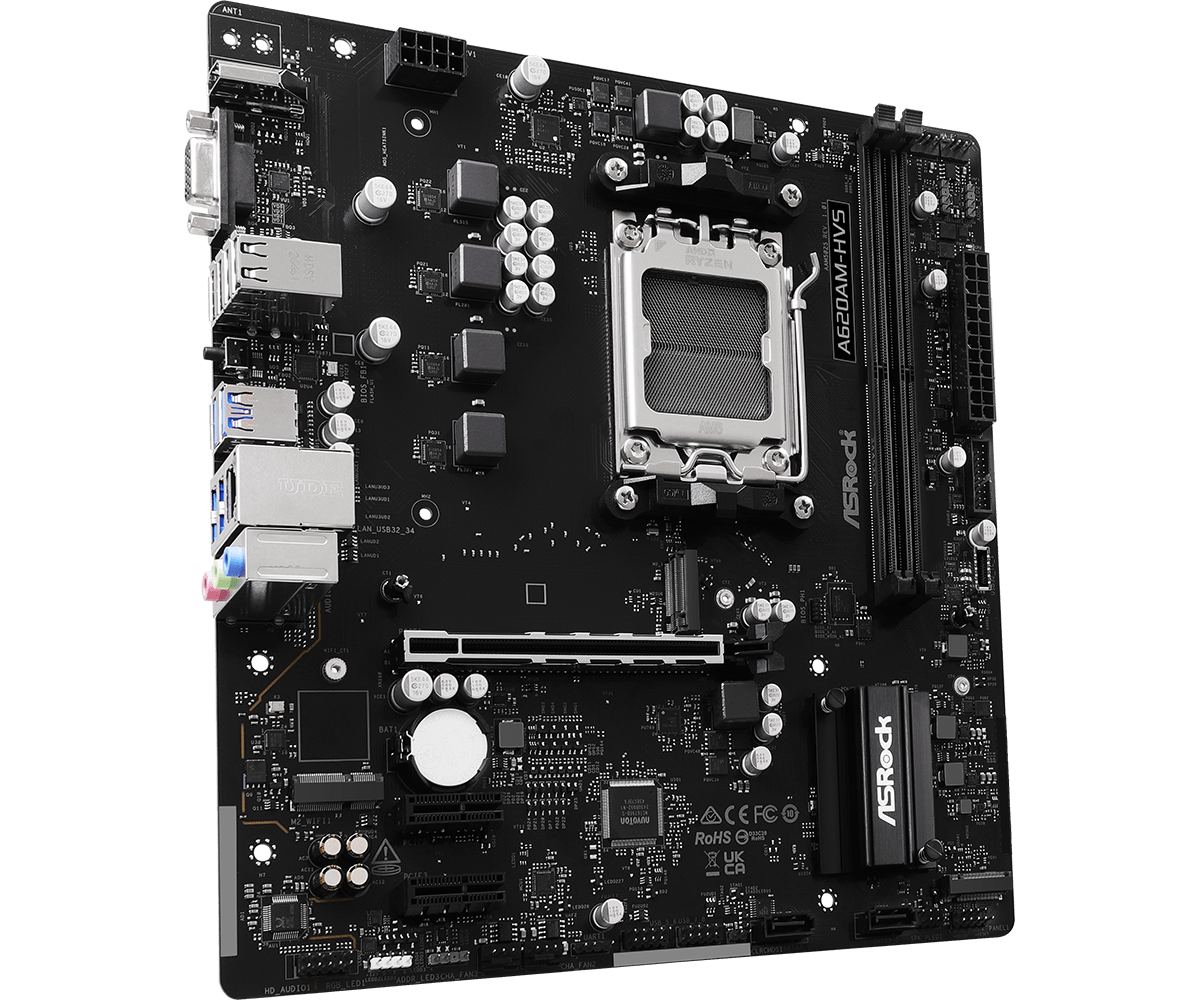 Материнская плата ASRock A620AM-HVS [AM5, AMD A620, 2xDDR 5, 2xM.2, 1xPCI-E x16, Micro-ATX]