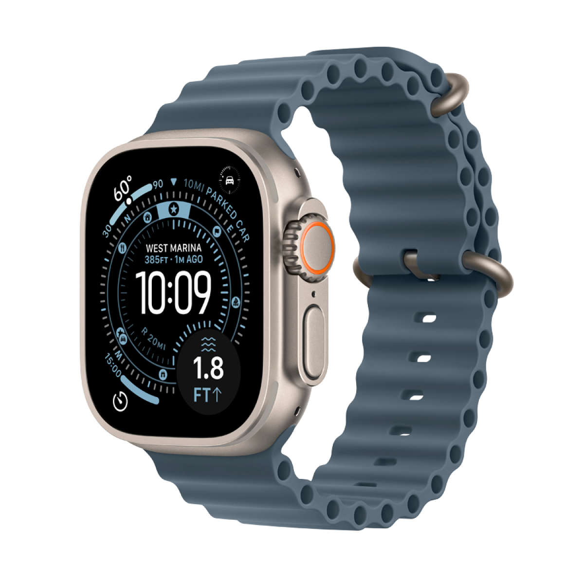 Apple Watch Ultra 3 GPS + Cellular 49mm (MEWH4QR/A) Natural Titanium Case with Anchor Blue Ocean Band, Model A3281, серебристый + синий