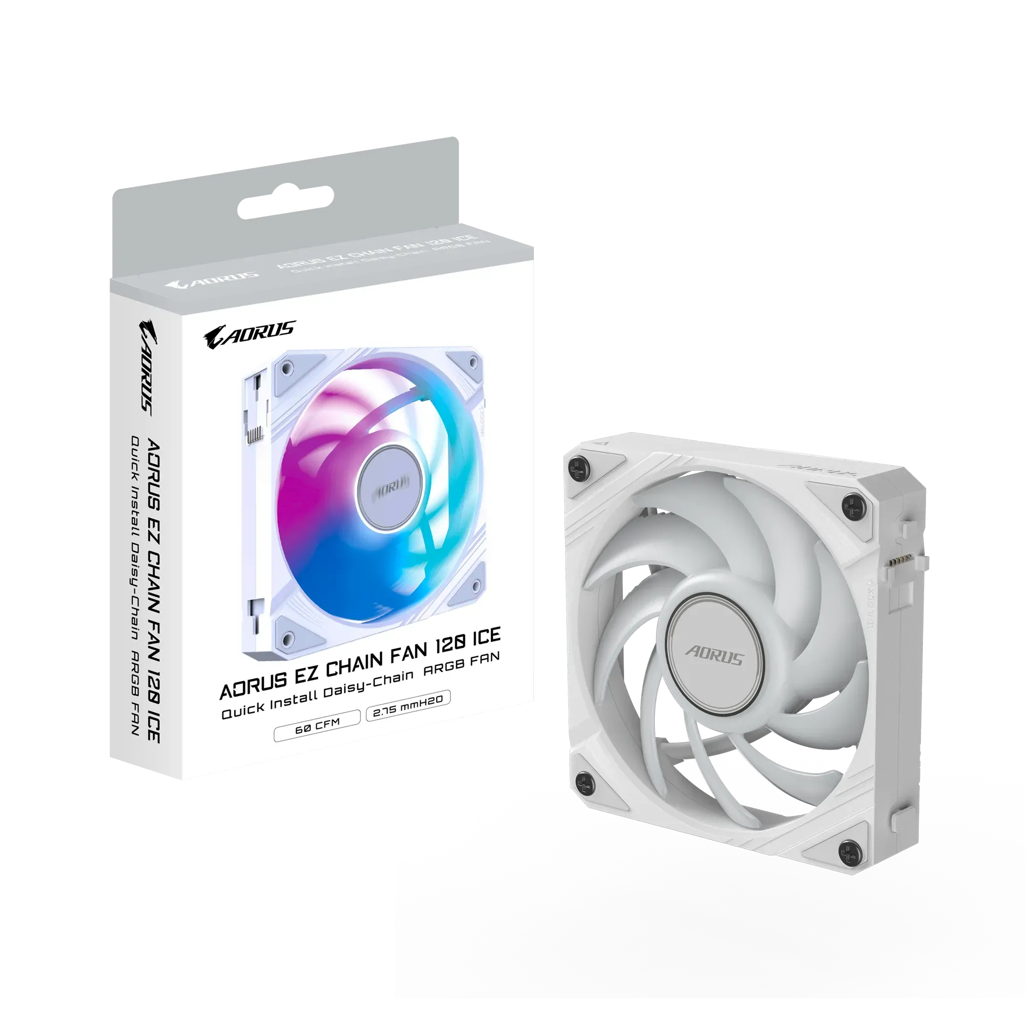 Вентилятор для корпуса Gigabyte AORUS EZ CHAIN FAN 120 ICE [120 мм, 2000 об/мин, 60 CFM, 29 dBA, PWM]