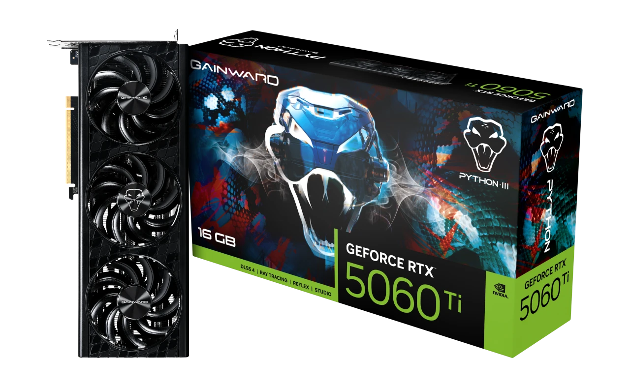 Видеокарта Gainward RTX 5060TI PYTHON III (NE7506T019T1-GB2061T) [16 ГБ, GDDR7, 128 бит, HDMI, DisplayPort (3 шт)]