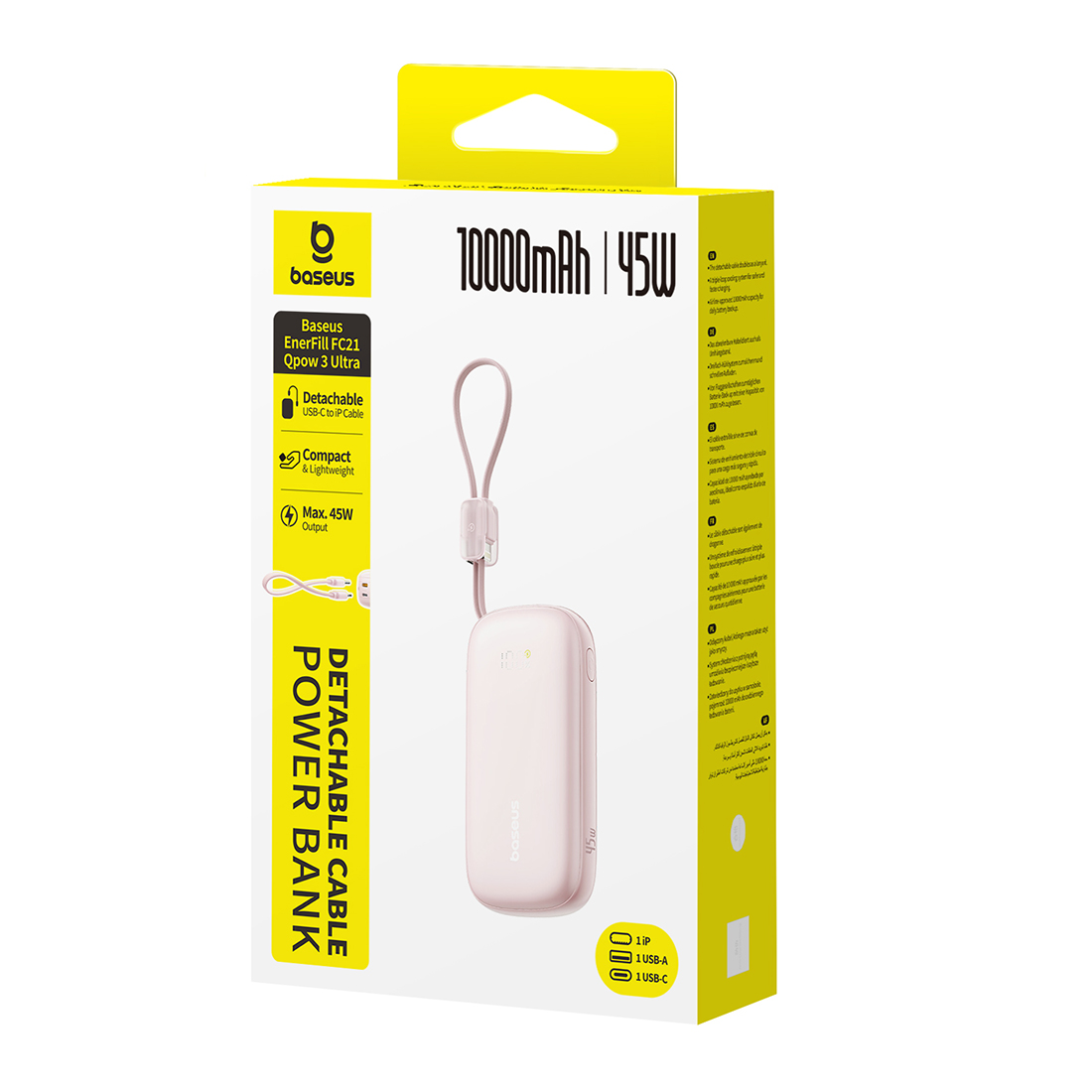 Портативный внешний аккумулятор, Baseus, EnerFill FC21 Qpow 3 Ultra, (E0027Q02), 10000mAh, 45W, Розовый