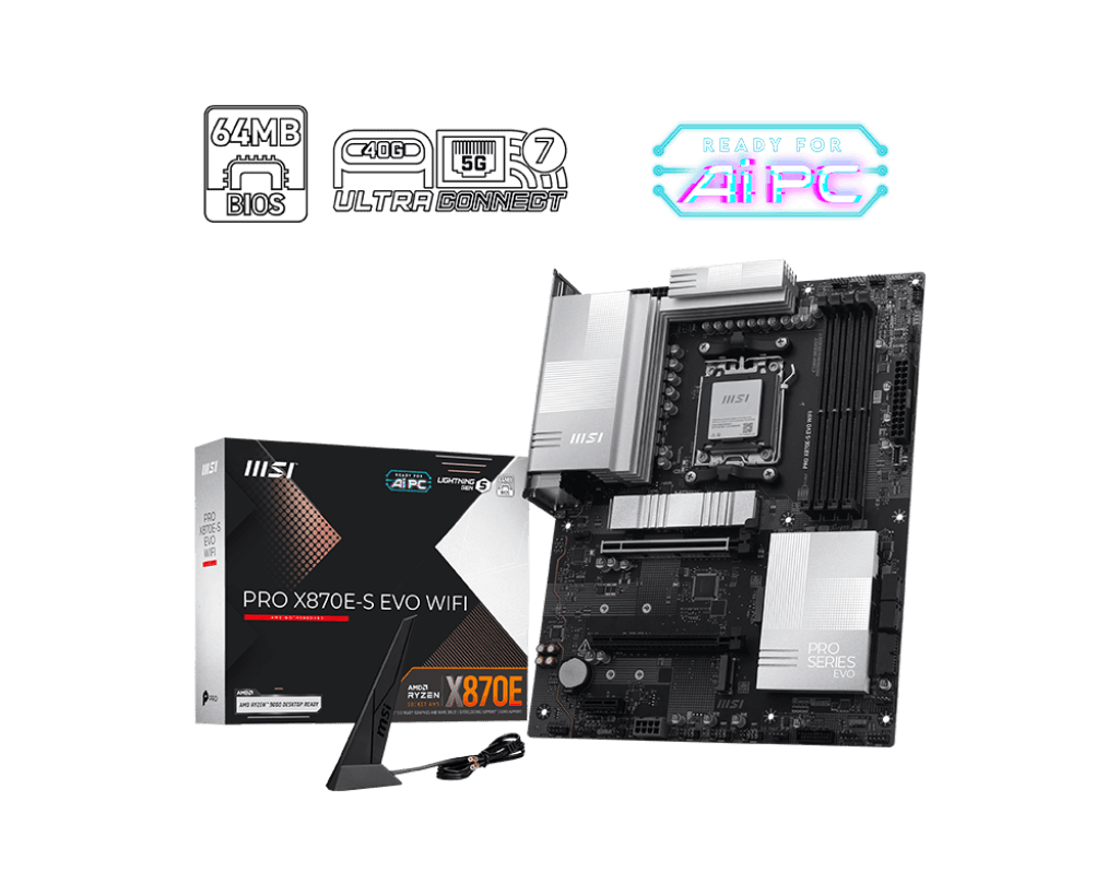 Материнская плата MSI PRO X870E-S EVO WIFI AM5 4xDDR5 4xSATA3 RAID 3xM.2 HDMI 2xType-C ATX