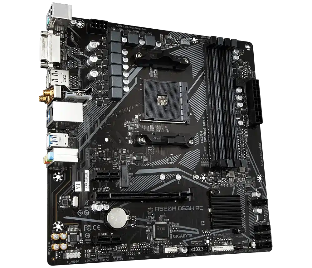 Материнская плата Gigabyte A520M DS3H AC (4719331810696) [AM4, AMD A520, 4xDDR 4, 1xM.2, 1xPCI-E x16, Micro-ATX]