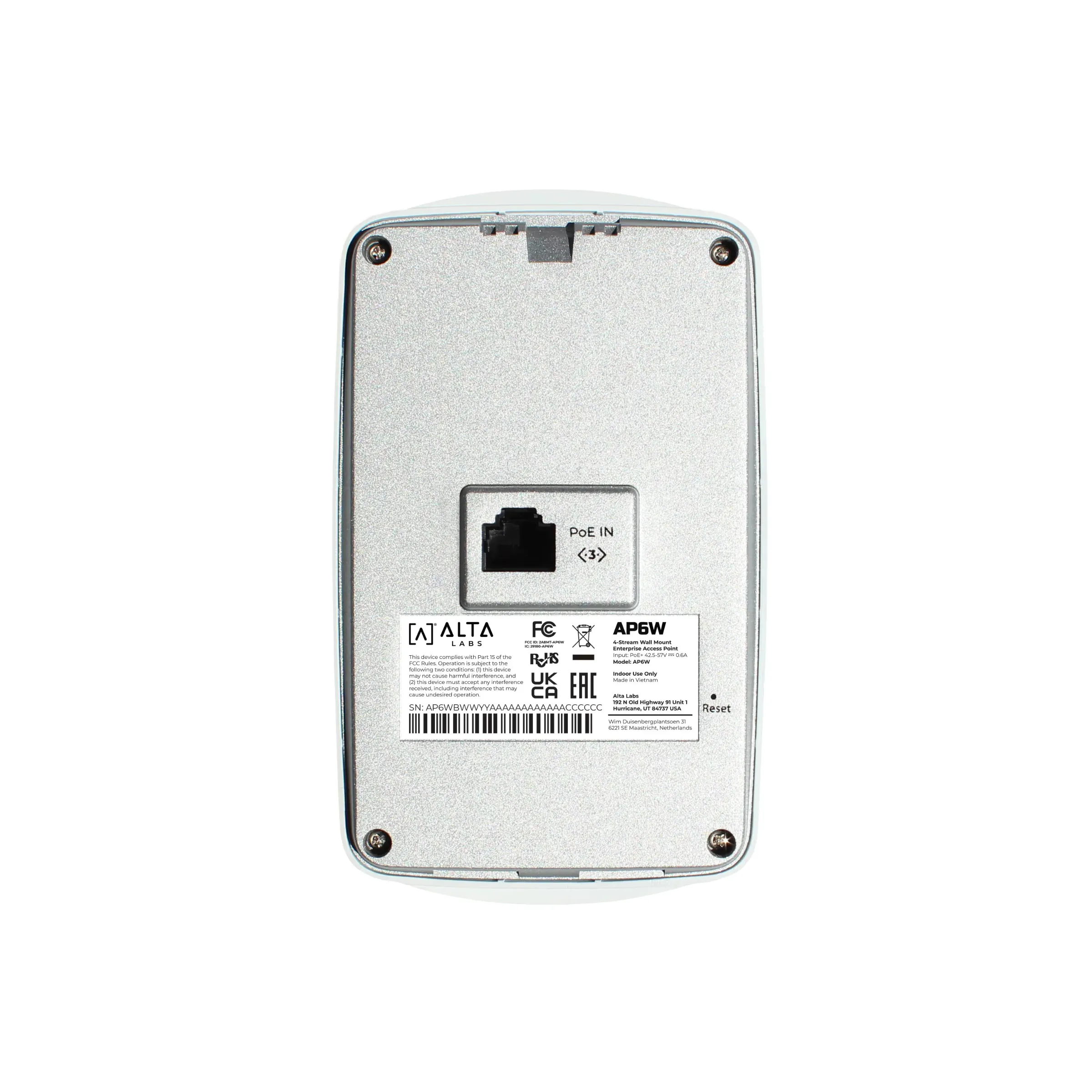 Точка доступа Alta Labs AP6W, Wi-Fi 6, AX3000, 574+2400Mbps, 2x2,Qualcomm,3xGLAN, BT, PoE+, Cloud