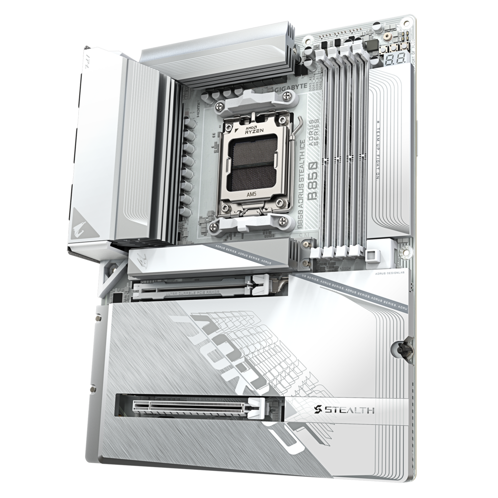 Материнская плата Gigabyte B850 AORUS STEALTH ICE (B850 A STEALTH ICE) [AM5, AMD B850, 4xDDR 5, 4xM.2, 2xPCI-E x16, Standard-ATX]