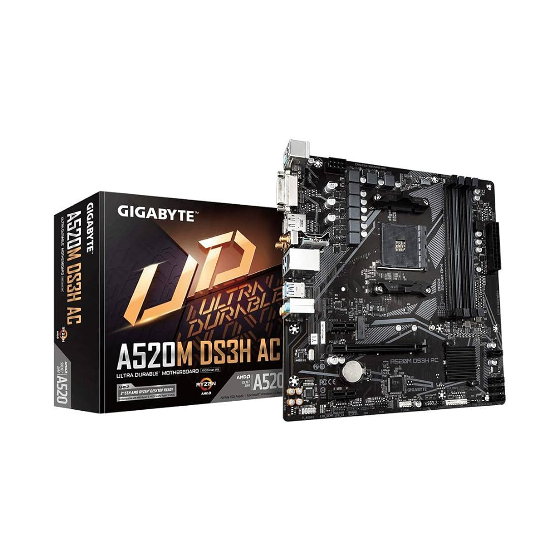 Материнская плата Gigabyte A520M DS3H AC (4719331810696) [AM4, AMD A520, 4xDDR 4, 1xM.2, 1xPCI-E x16, Micro-ATX]