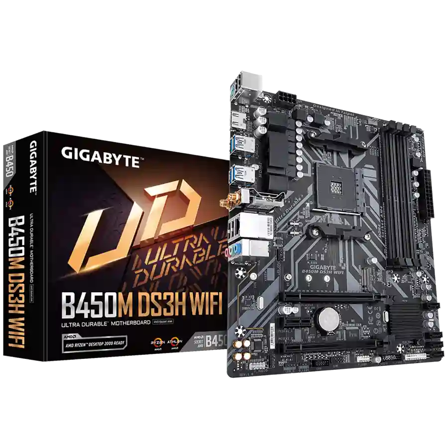Материнская плата Gigabyte B450M DS3H WIFI [AM4, AMD B450, 4xDDR 4, 1xM.2, 2xPCI-E x16, Micro-ATX]