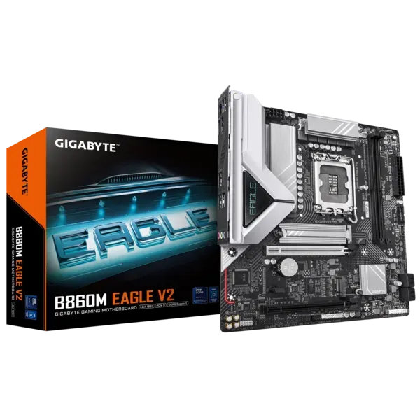 Материнская плата Gigabyte B860M EAGLE V2 [LGA 1851, Intel B860, 2xDDR 5, 2xM.2, 2xPCI-E x16, Micro-ATX]
