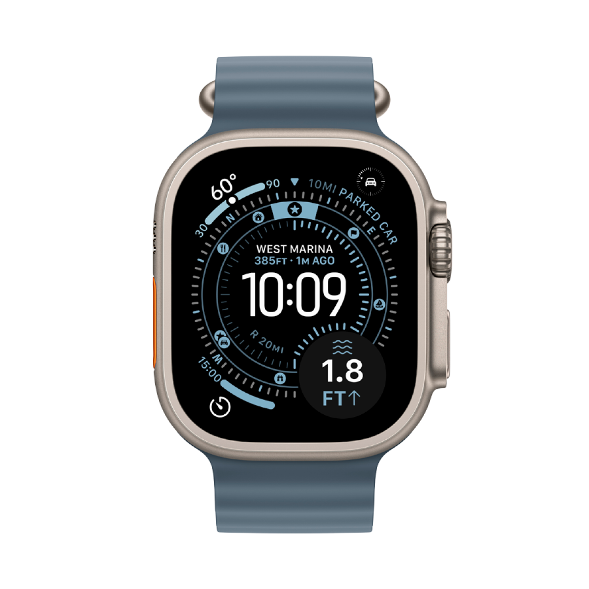 Apple Watch Ultra 3 GPS + Cellular 49mm (MEWH4QR/A) Natural Titanium Case with Anchor Blue Ocean Band, Model A3281, серебристый + синий