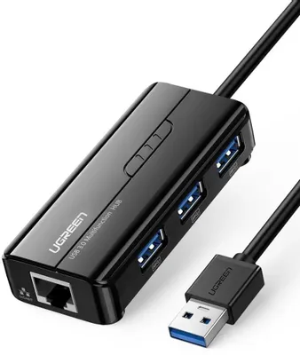Конвертер Ugreen 20265 USB 3.0 на LAN RJ-45,10/1000 Мбит/с, USB HUB 3 порта, 0.2 м 