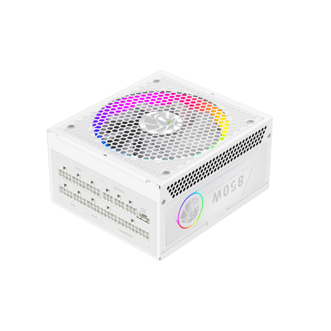 Блок питания GameMax RGB 850G WH (2141-0850B0021) [850 Вт, 80 PLUS Gold, 8x SATA, 3 x 6+2 pin PCIe, 2x 4+4 pin CPU, ATX]