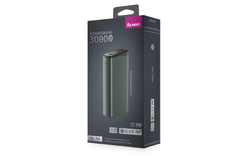 Зарядное устройство Power bank Olmio QL-30, 30000mAh, серый