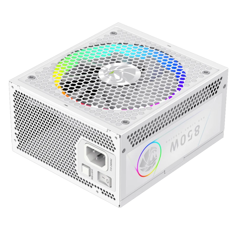 Блок питания GameMax RGB PRO 850G WH (2141-0850B0023) [850 Вт, 80 PLUS Gold, 8x SATA, 1 x 16 pin (12VHPWR), 3 x 6+2 pin PCIe, 2x 4+4 pin CPU, ATX]