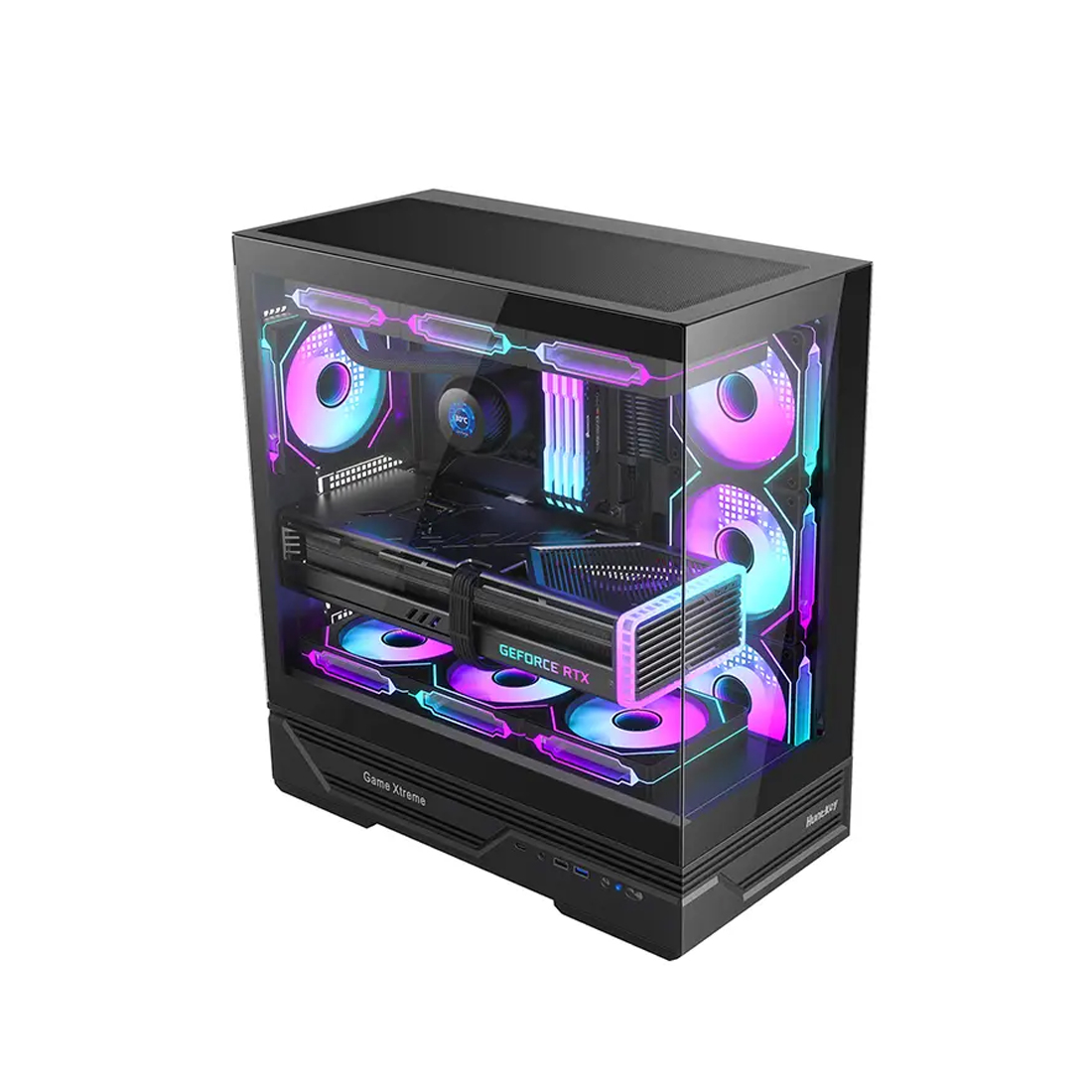 Корпус HuntKey GX760A (GX760A) [Midi Tower, 4 x 12см ARGB, черный]
