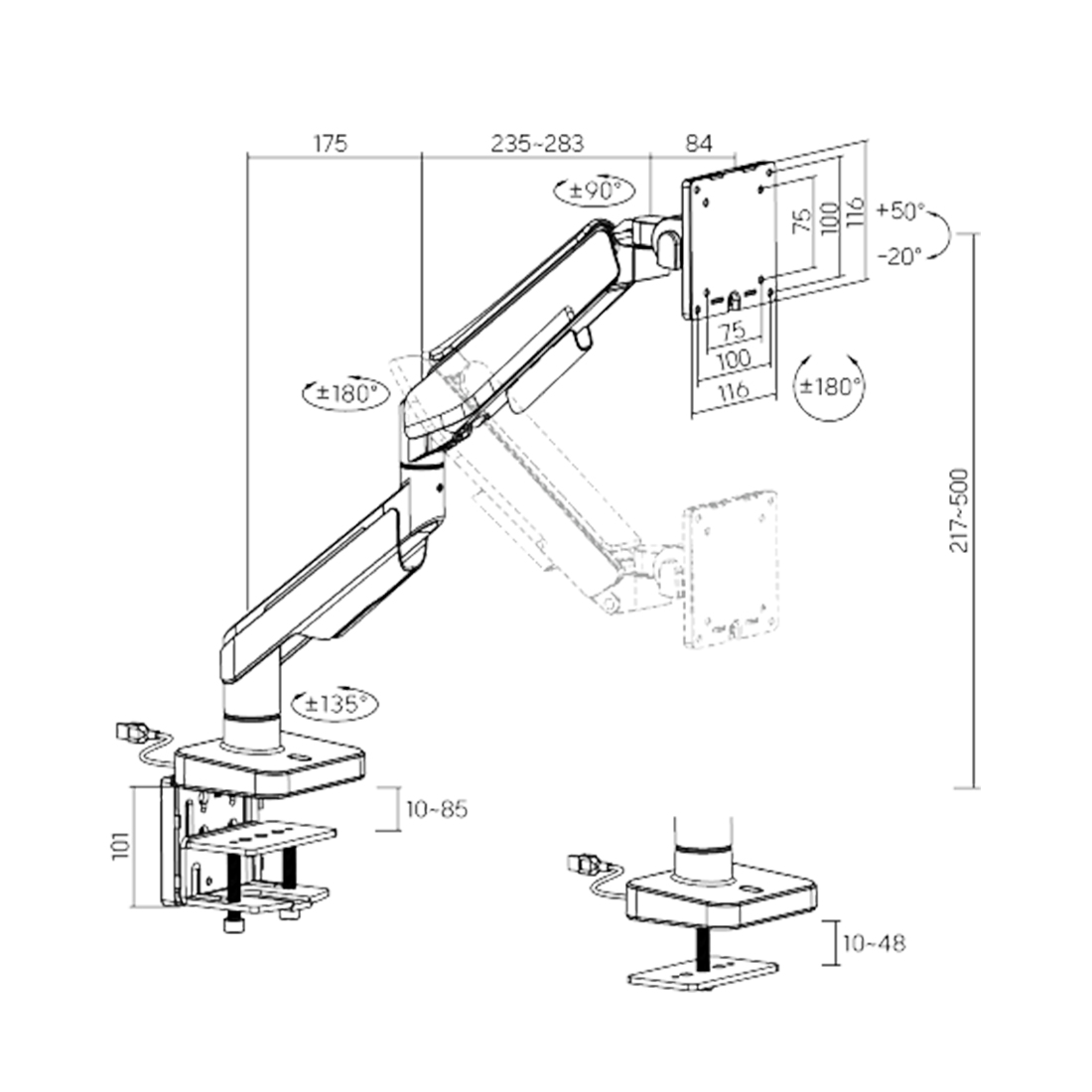 Настольный кронштейн с газлифтом XG MGG-1749 white для 1 монитора (17"-49") Белый
