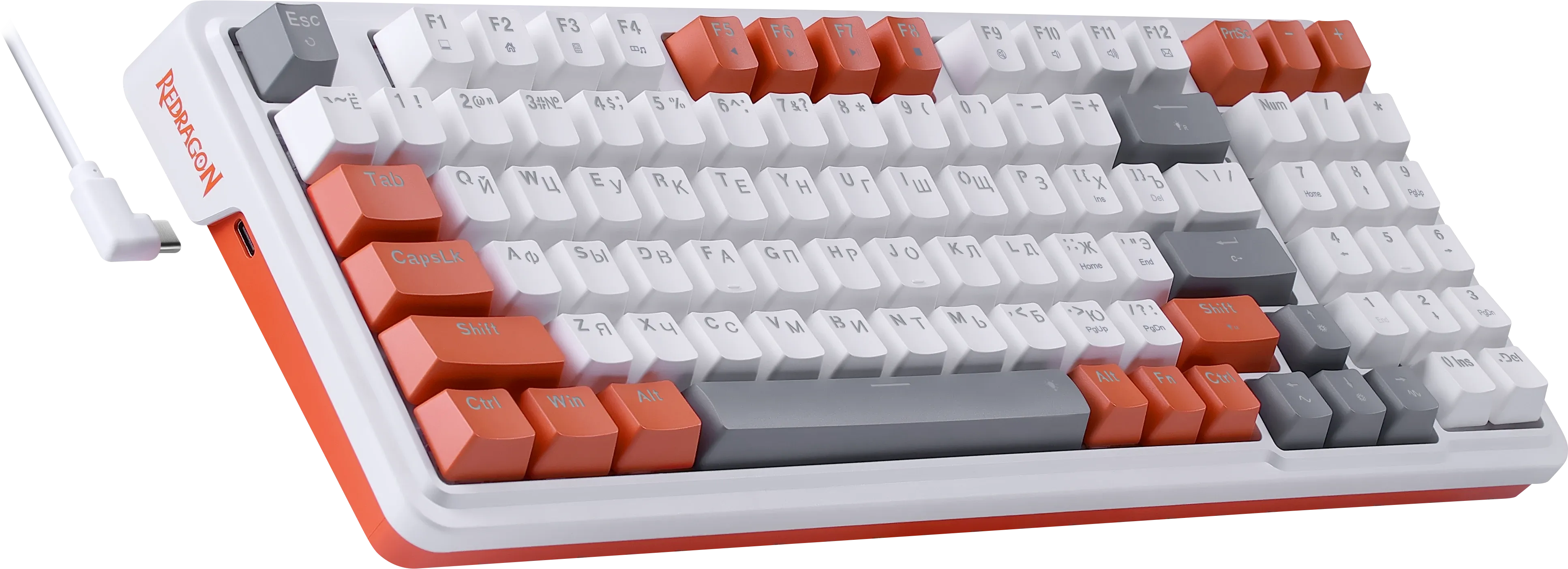 Клавиатура Redragon Gloria (72216) [механическая, проводная, RGB подсветка, Redragon + Red, белая]