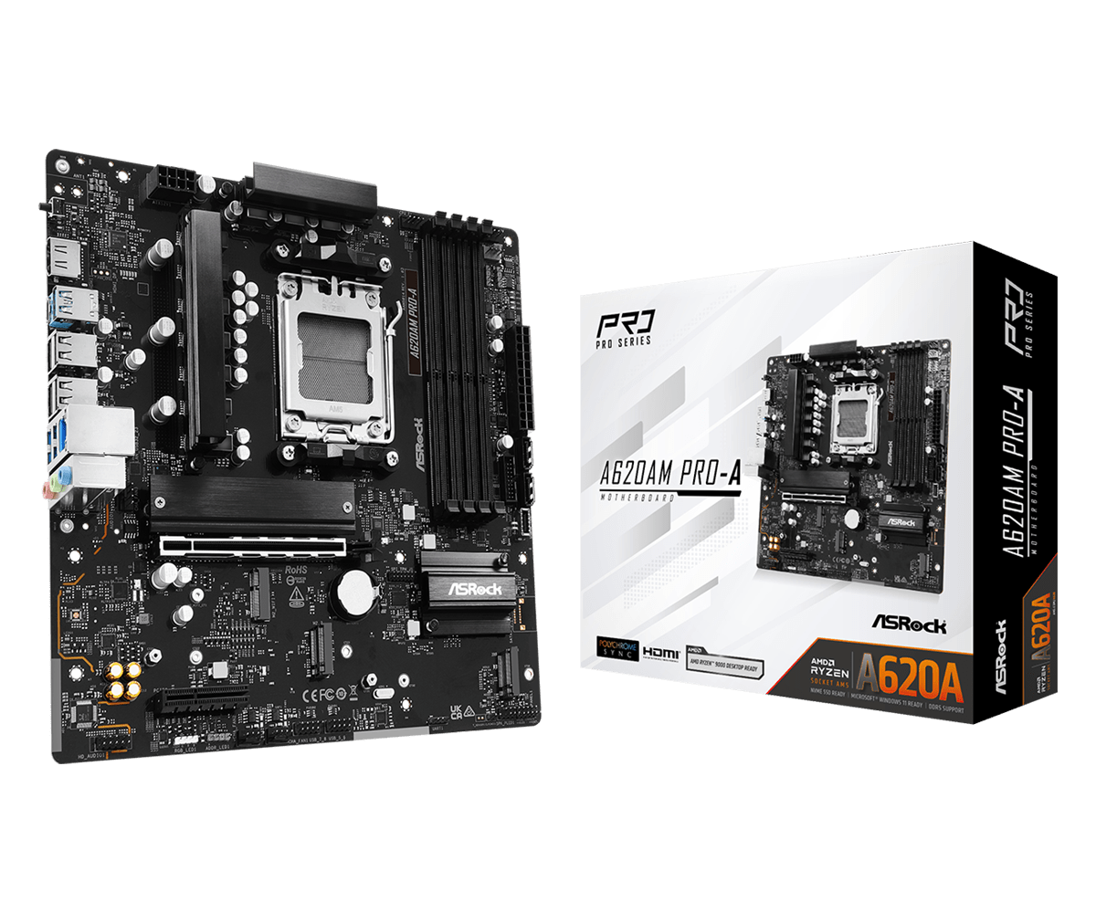 Материнская плата ASRock A620AM PRO-A [AM5, AMD A620, 4xDDR 5, 3xM.2, 1xPCI-E x16, Micro-ATX]
