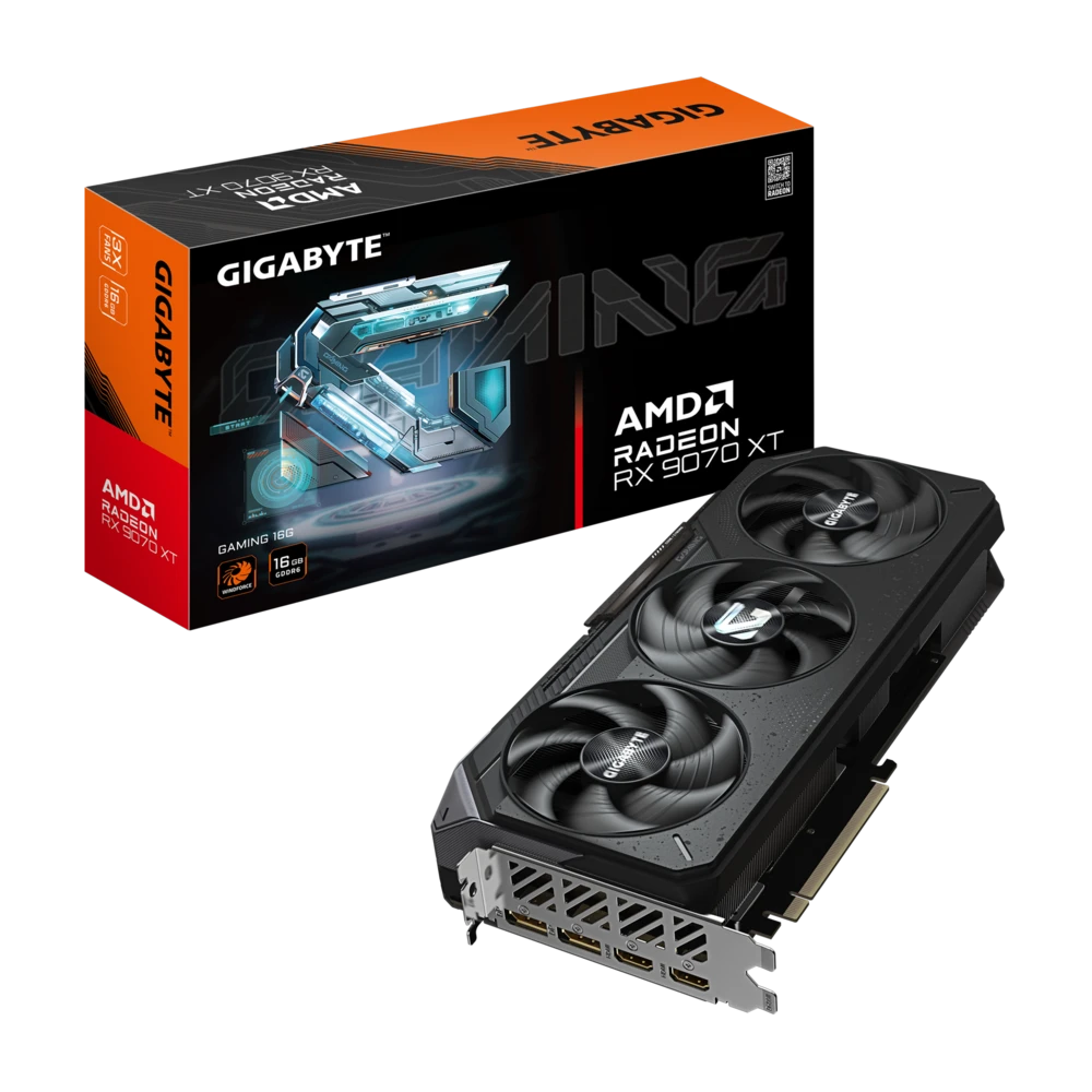 Видеокарта Gigabyte RX 9070 XT Gaming (GV-R9070XTGAMING-16GD) [16 ГБ, GDDR6, 256 бит, HDMI (2 шт), DisplayPort (2 шт)]
