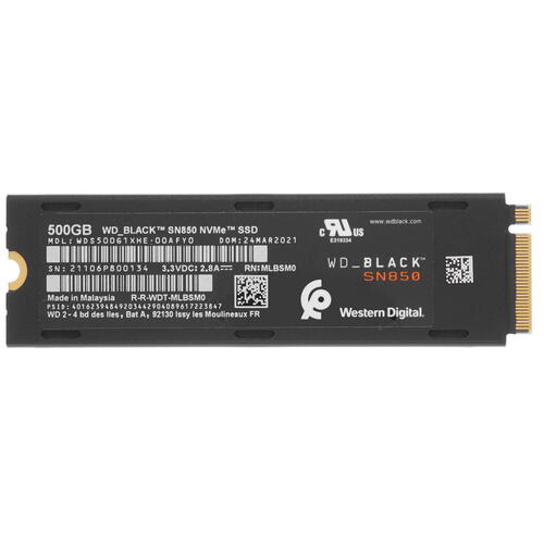 Твердотельный накопитель SSD M.2 накопитель WD Black SN850 WDS500G1XHE [500 ГБ,  PCI-E, чтение: 7000 МБ/с, запись: 4100 МБ/с, TLC]