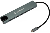 Концентратор USB Gembird UHB-D3, Type-C, Type-A, HDMI, RJ45, SD, серый