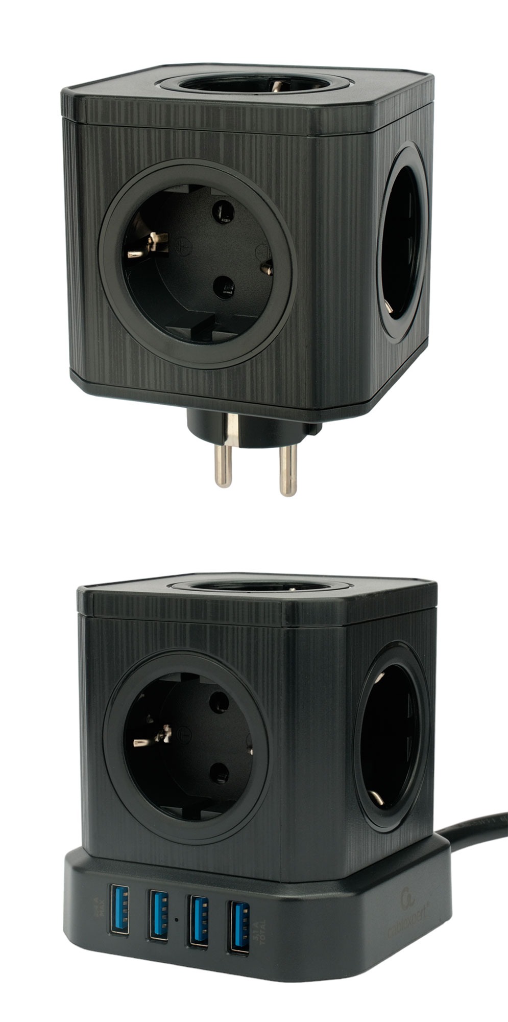 Сетевой фильтр Cablexpert Tower TWR-9-U4-B-2, 9р, 16А, 4хUSB, 3.1А, 2м, ур.защ. 4+, коробка черный