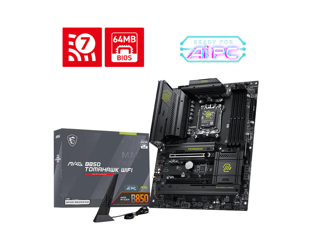 Материнская плата MSI MAG B850 TOMAHAWK WIFI [AM5, AMD B850, 4xDDR 5, 3xM.2, 1xPCI-E x16, Standard-ATX]