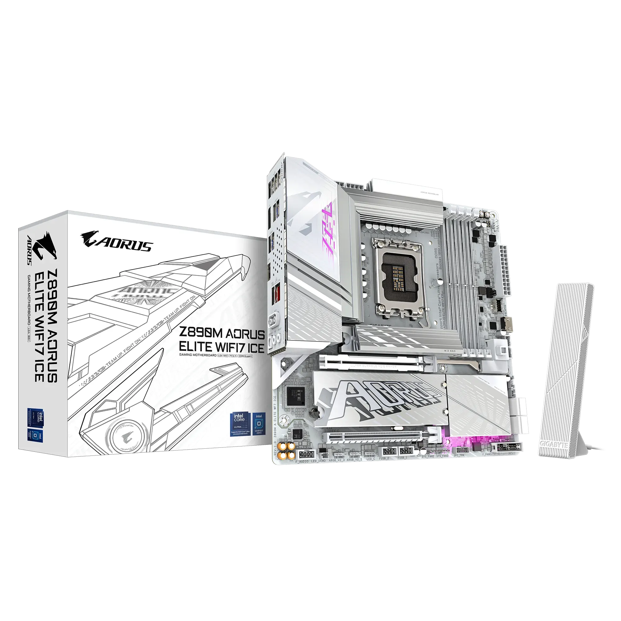 Материнская плата Gigabyte Z890M AORUS ELITE WIFI7 ICE [LGA 1851, Intel Z890, 4xDDR 5, 3xM.2, 2xPCI-E x16, Micro-ATX]