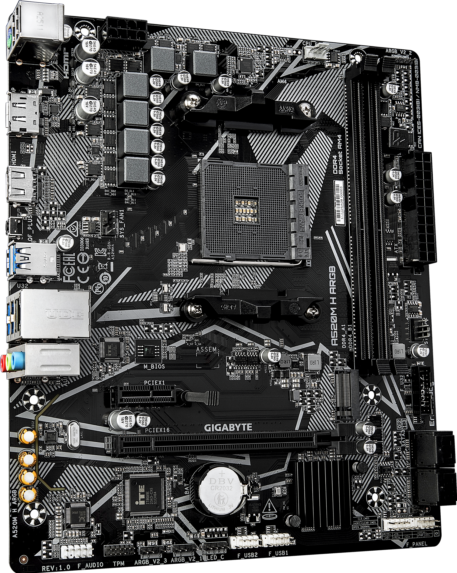 Материнская плата Gigabyte A520M H ARGB [AM4, AMD A520, 2xDDR 4, 1xM.2, 1xPCI-E x16, Micro-ATX]