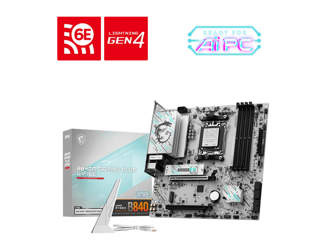 Материнская плата MSI B840M GAMING PLUS WIFI6E [AM5, AMD B850, 4xDDR 5, 2xM.2, 2xPCI-E x16, Micro-ATX]