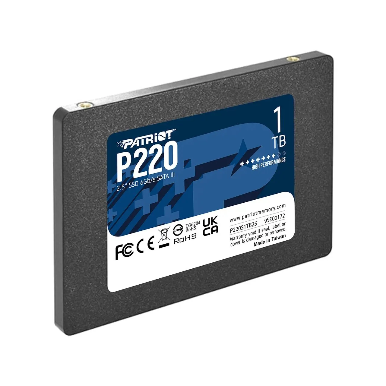 SSD накопитель Patriot P220 (P220S1TB25) [1 ТБ, 2.5" SATA III, чтение: 550 МБ/с, запись: 500 МБ/с, TLC]