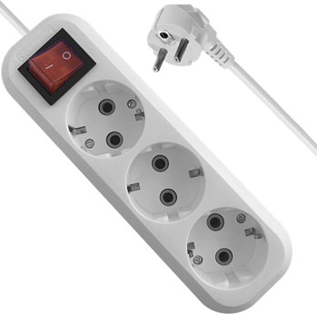 Удлинитель с заземлением Defender L330 16 А, 5 м, 3 розетки, выключ, белый