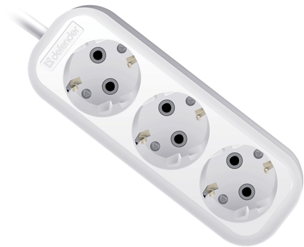 Удлинитель с заземлением Defender R330 16 А, 7 м, 3 розетки, белый