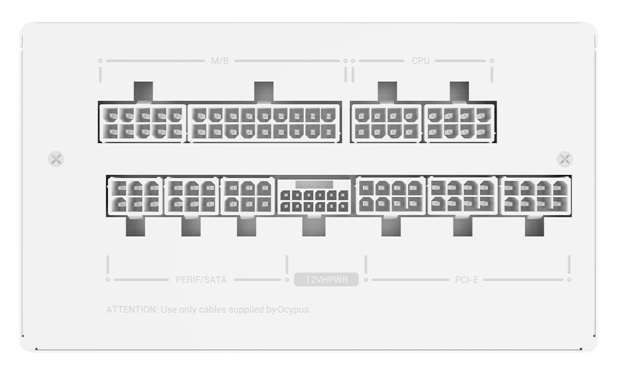 Блок питания Ocypus Iota P850 White (IOTA-P850-G1FFWH025X-EU) [850 Вт, 80 PLUS Gold, 8x SATA, 1 x 16 pin (12VHPWR), 3 x 6+2 pin PCIe, 2x 4+4 pin CPU, ATX]