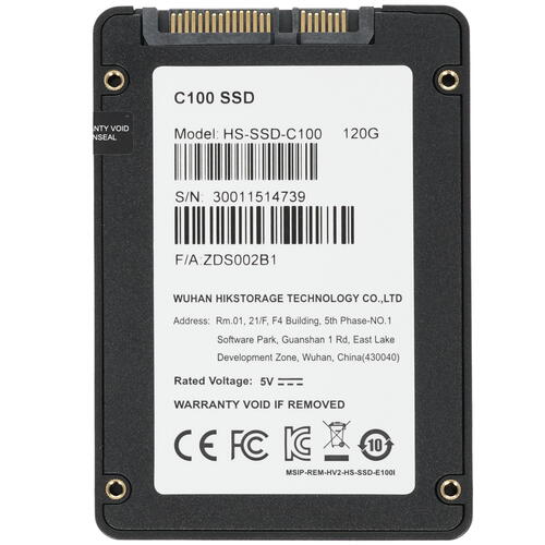 Твердотельный накопитель SSD Hikvision HS-SSD-C100/120G,[120 ГБ, 2.5" SATA III, чтение: 550 МБ/с, запись: 430 МБ/с, 3D V-NAND]