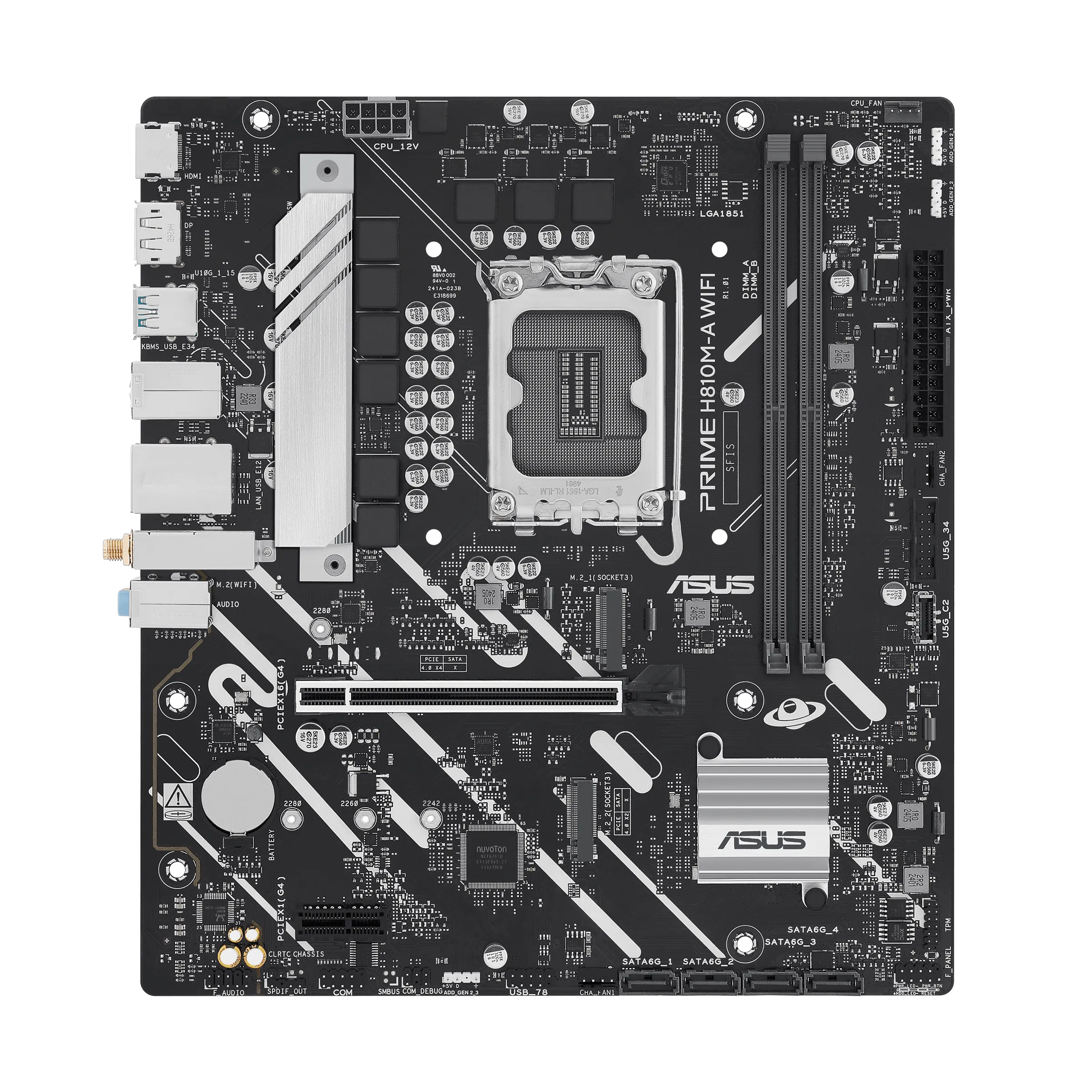 Материнская плата Asus PRIME H810M-A WIFI [LGA 1851, Intel H810, 2xDDR 5, 2xM.2, 1xPCI-E x16, Micro-ATX]